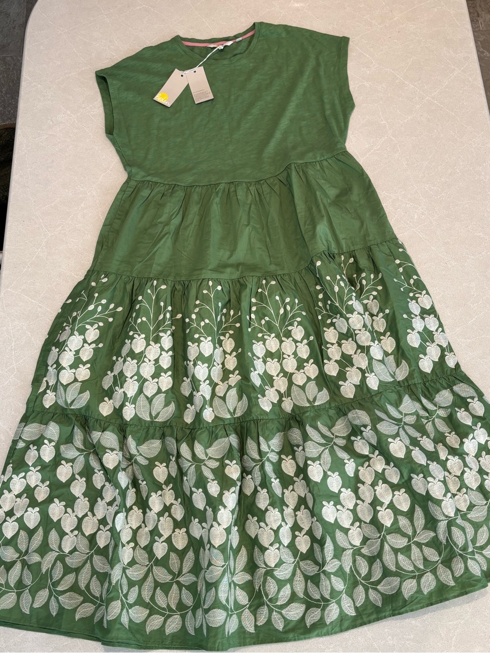 NWT BODEN Embroidered Tiered Jersey Midi Dress - Sage Green US 8